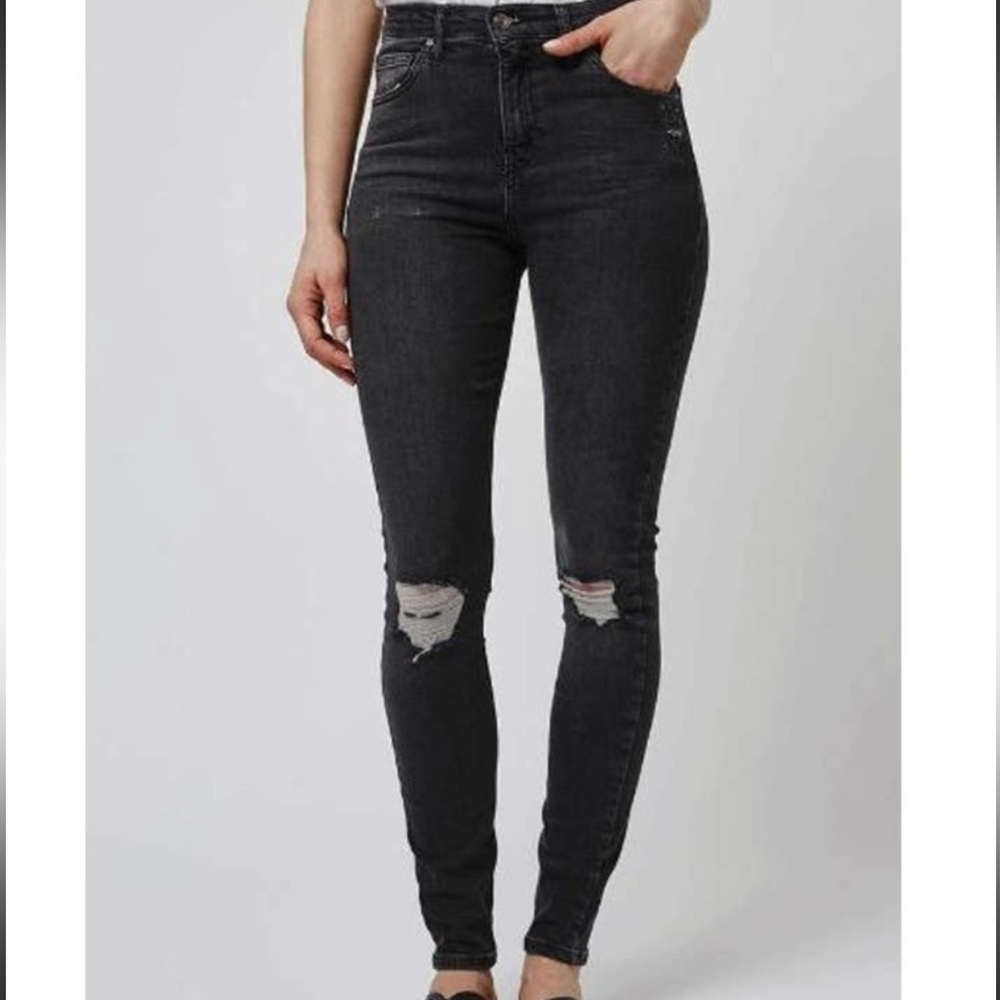 Topshop Black Jamie High Rise Ripped Skinny Jeans